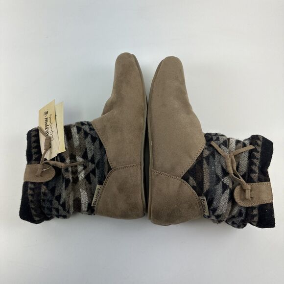 Bearpaw Amber Bootie Taupe Pull On Ankle Suede Patchwork Wool Sheepskin New W 8 - Picture 12 of 16